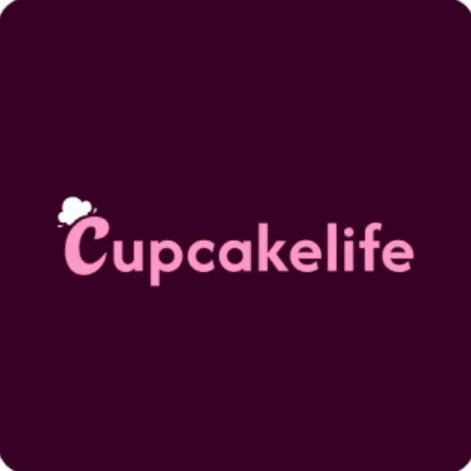 Logotipo completo Cupcakelife en rosa sobre ciruela