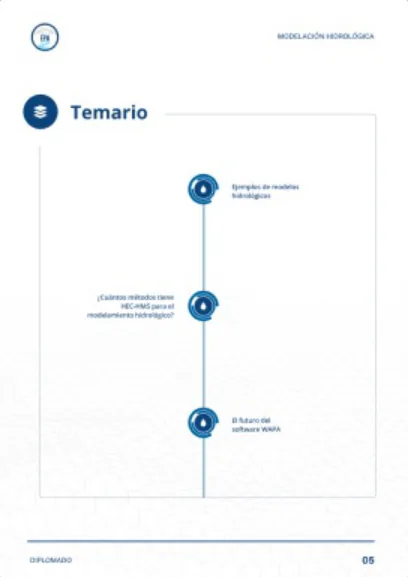 Página de temario del brochure de diplomado de la Escuela Peruana del Agua